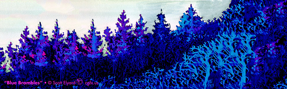 "Blue Brambles" post-processed watercolors